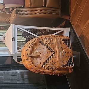 MCM Cognac Backpack with Silver Studs
